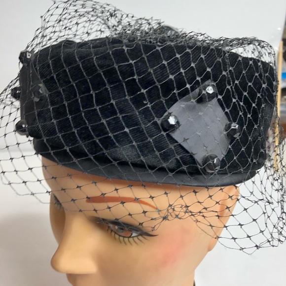 Vintage Retro Jane Morgan Hat Velvet Netting - Picture 7 of 10